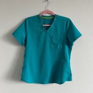 Fabletics Teal V-Neck Short-Sleeve Scrub Top S Single Pocket High-Performance